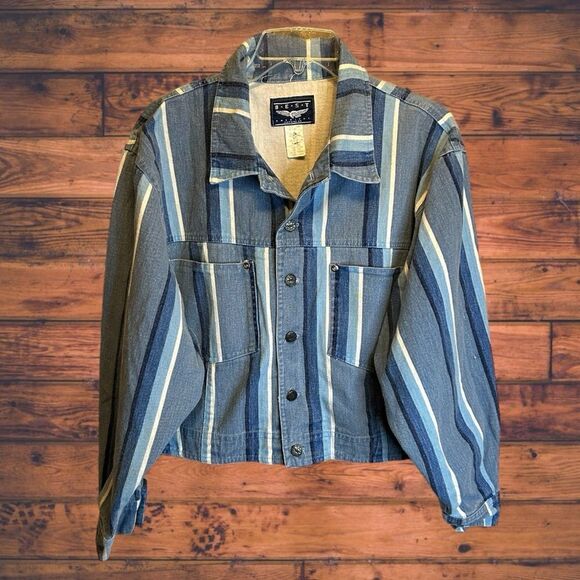 Vintage Best American Denim Striped Long Sleeve Jacket Large - Picture 1 of 5